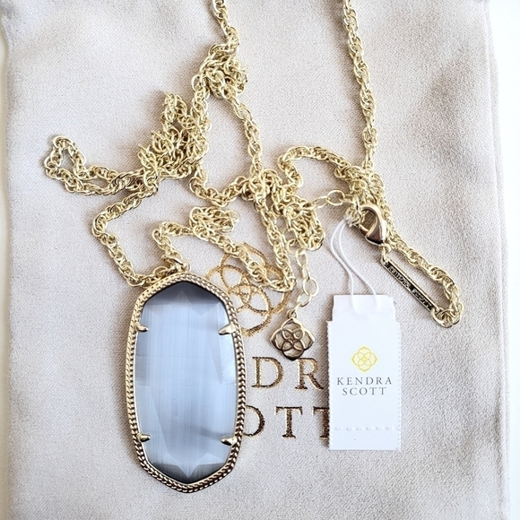 New Kendra Scott Gold Tone Rae Necklace in Slate Cats Eye NWT - Picture 3 of 6